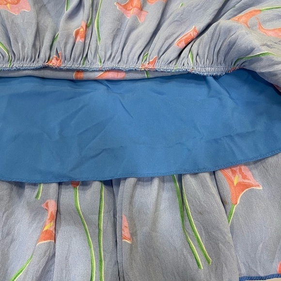 Caroline Constas Silk Top Med Softgirl Nadine Ruffle Floral Tank Print Blue - Picture 9 of 13